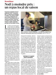 Article du Dauphiné Libéré avec les conseils d’Alice Chabert pour un repas de Noël local et de saison
